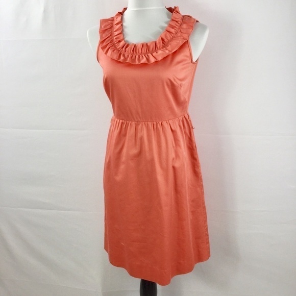 J Crew Ruffle Neck Sleeveless Cotton Sateen Dress Size 6 - Picture 2 of 14